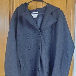 Worthington | Smokey Gray Long Hooded Duster Double Breasted Coat 18 1x Wool